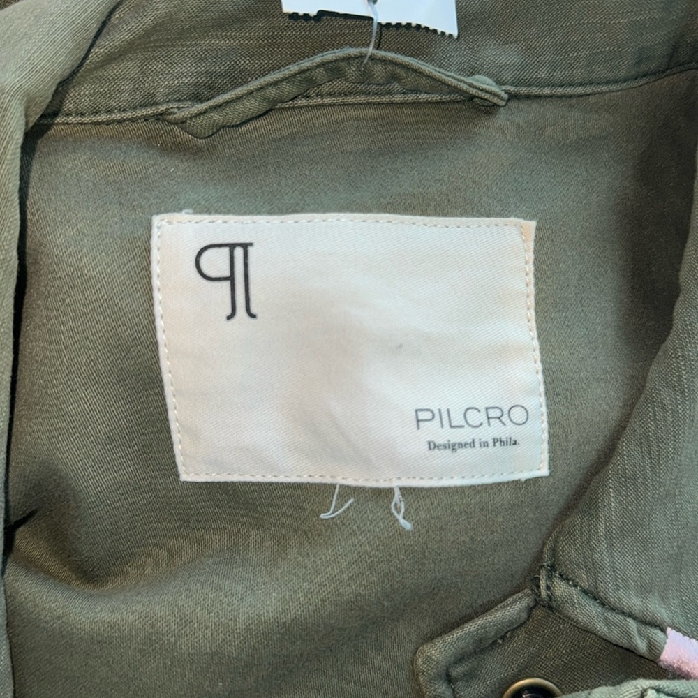 Anthropologie x Pilcro Cropped Jacket in Army Green with Pink and Blue Stitch - Picture 4 of 4